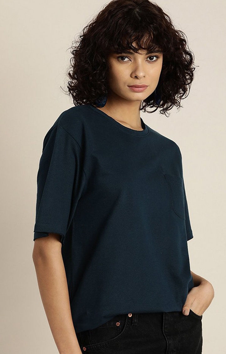 Dillinger | Women's Navy Solid Oversized T-Shirts