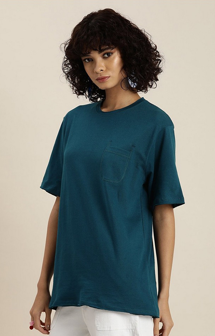 Women's Blue Solid Oversized T-Shirts
