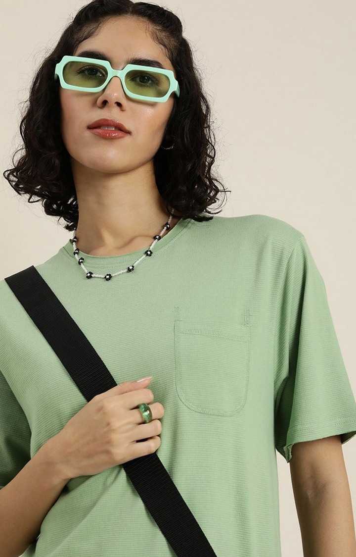 Women's Green Solid Oversized T-Shirts