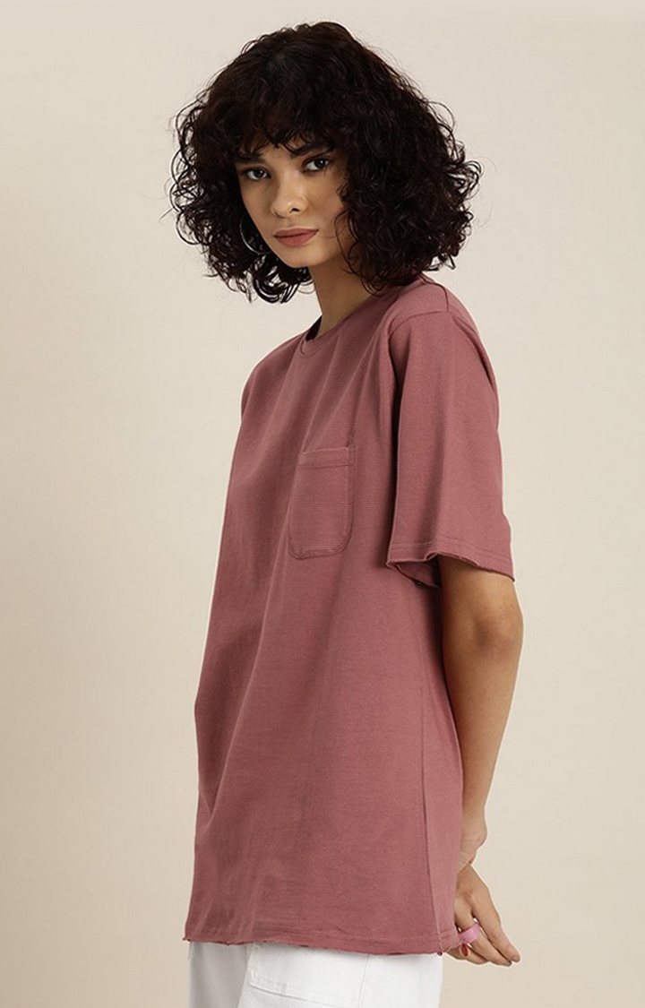Women's Pink Solid Oversized T-Shirts