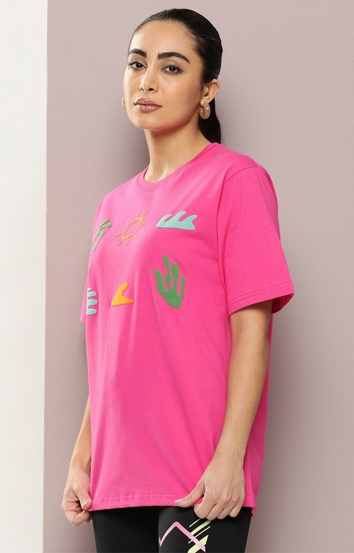 Women's Fuchsia Graphic Oversized T-Shirt