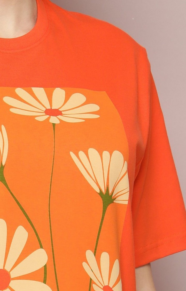 Women's Orange Graphic Boxy T-Shirt