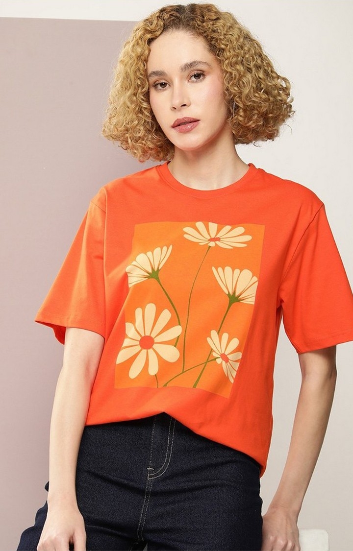 Women's Orange Graphic Boxy T-Shirt