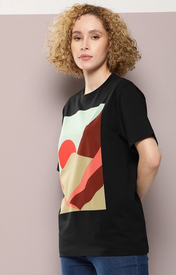 Dillinger | Women's Black Graphic Oversized T-Shirt