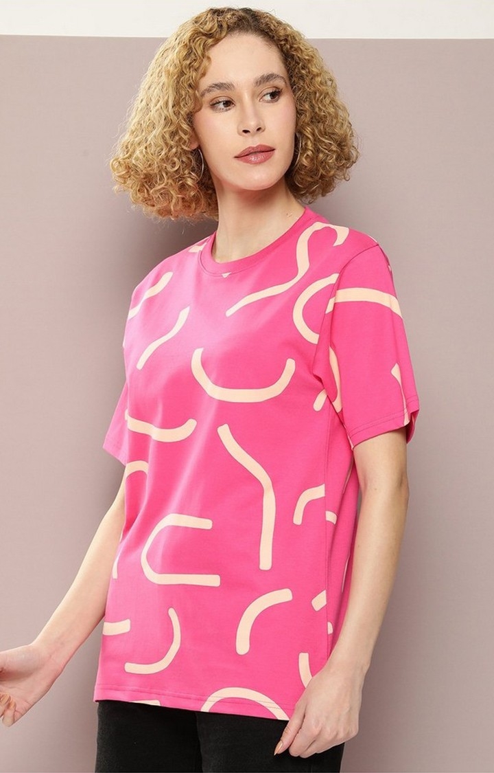 Women's Fuchsia Graphic Oversized T-Shirt