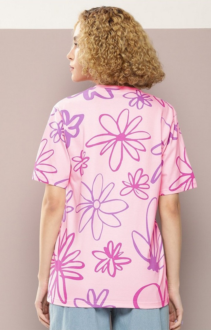 Women's Pink Graphic Oversized T-Shirt