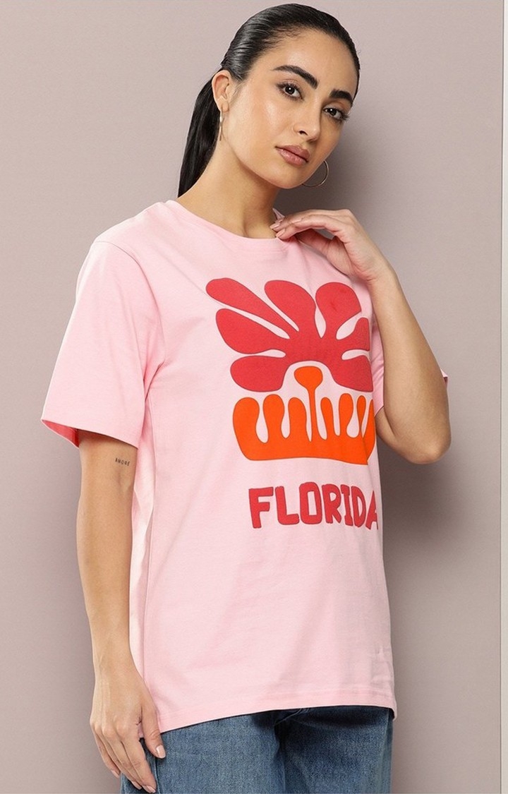 Dillinger | Women's Pink Graphic Oversized T-Shirt