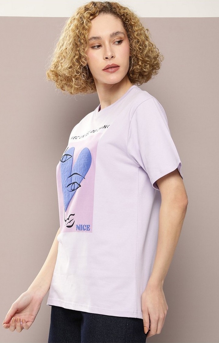 Women's Purple Graphic Oversized T-Shirt