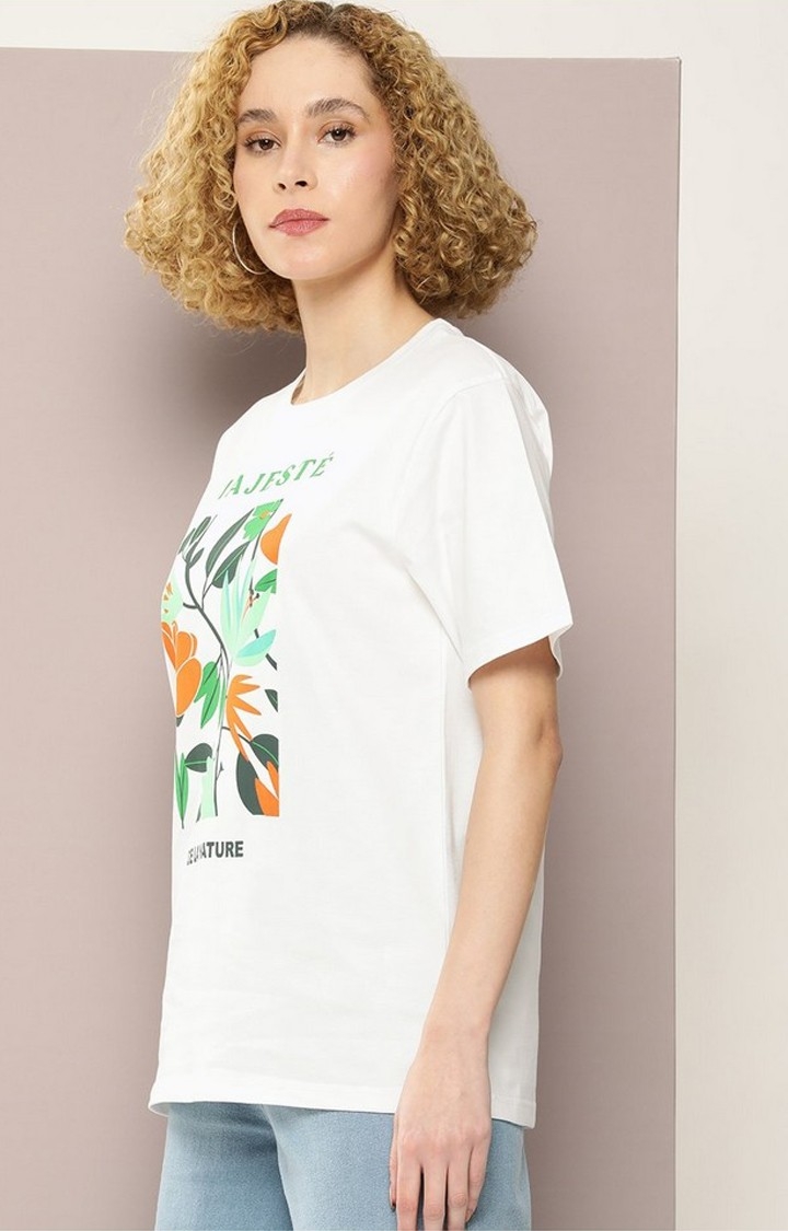 Women's Off White Graphic Oversized T-Shirt