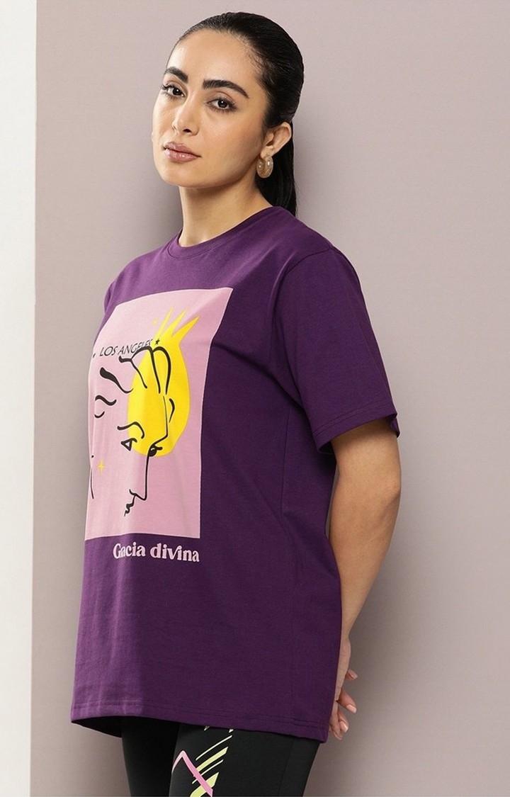 Dillinger | Women's Purple Graphic Oversized T-Shirt