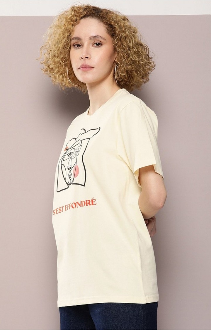 Women's Off White Graphic Oversized T-Shirt