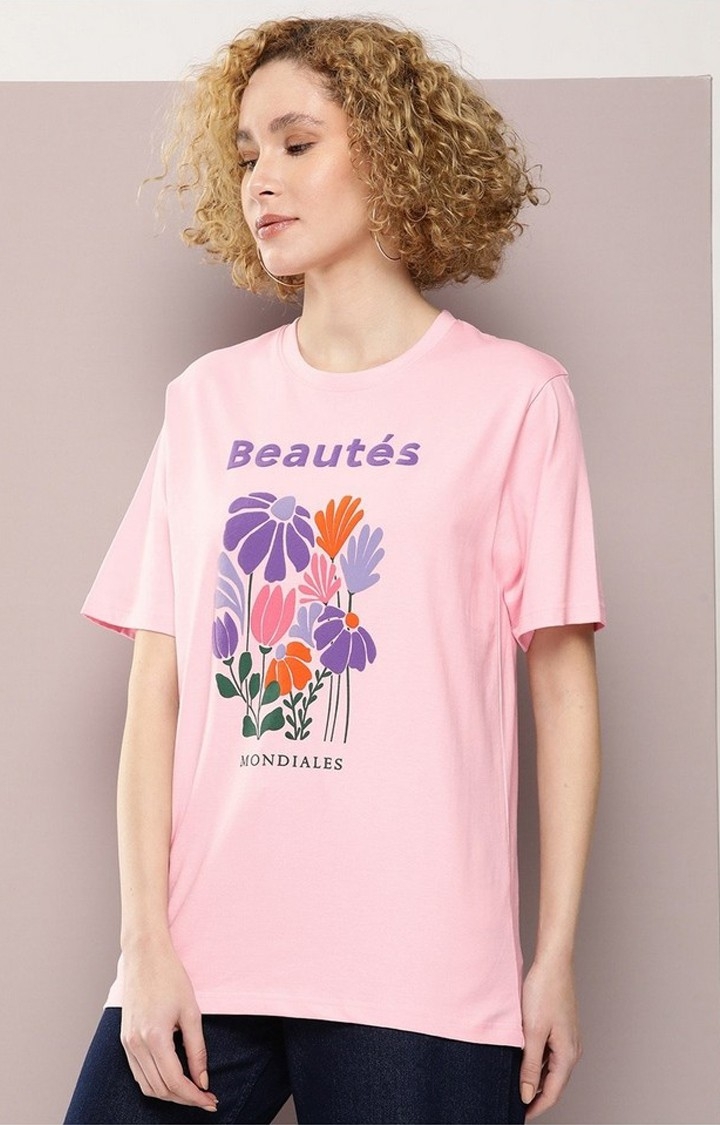 Dillinger | Women's Pink Graphic Oversized T-Shirt