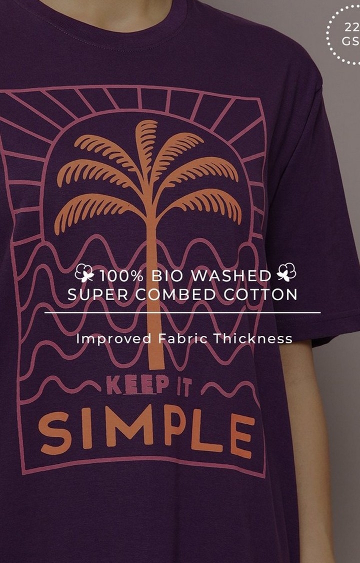 Women's Purple Graphic Oversized T-Shirt