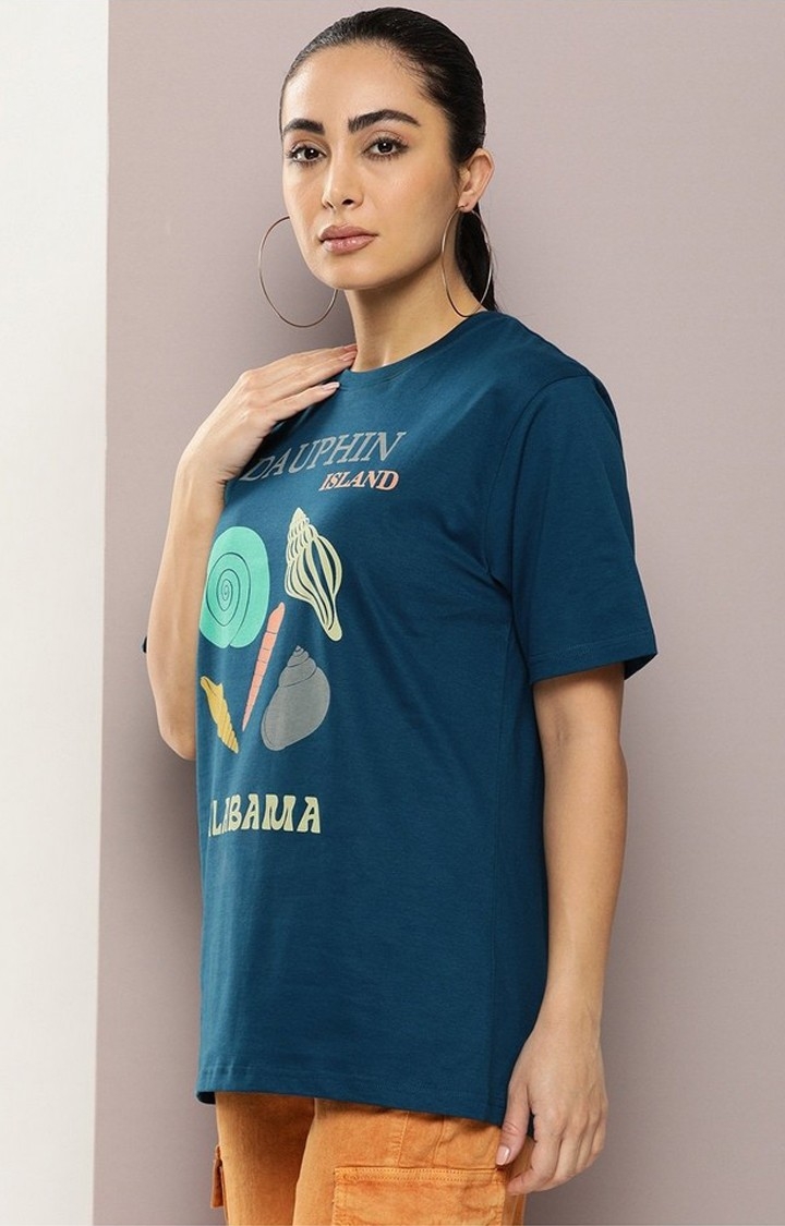 Dillinger | Women's Blue Graphic Oversized T-Shirt
