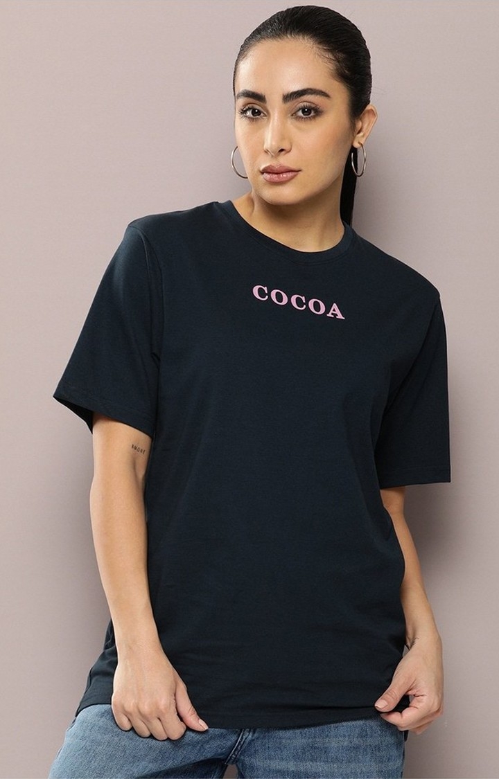Dillinger | Women's Navy Blue Graphic Oversized T-Shirt