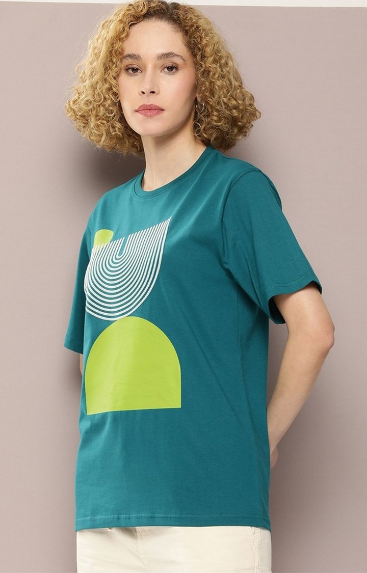 Women's Green Graphic Oversized T-Shirt