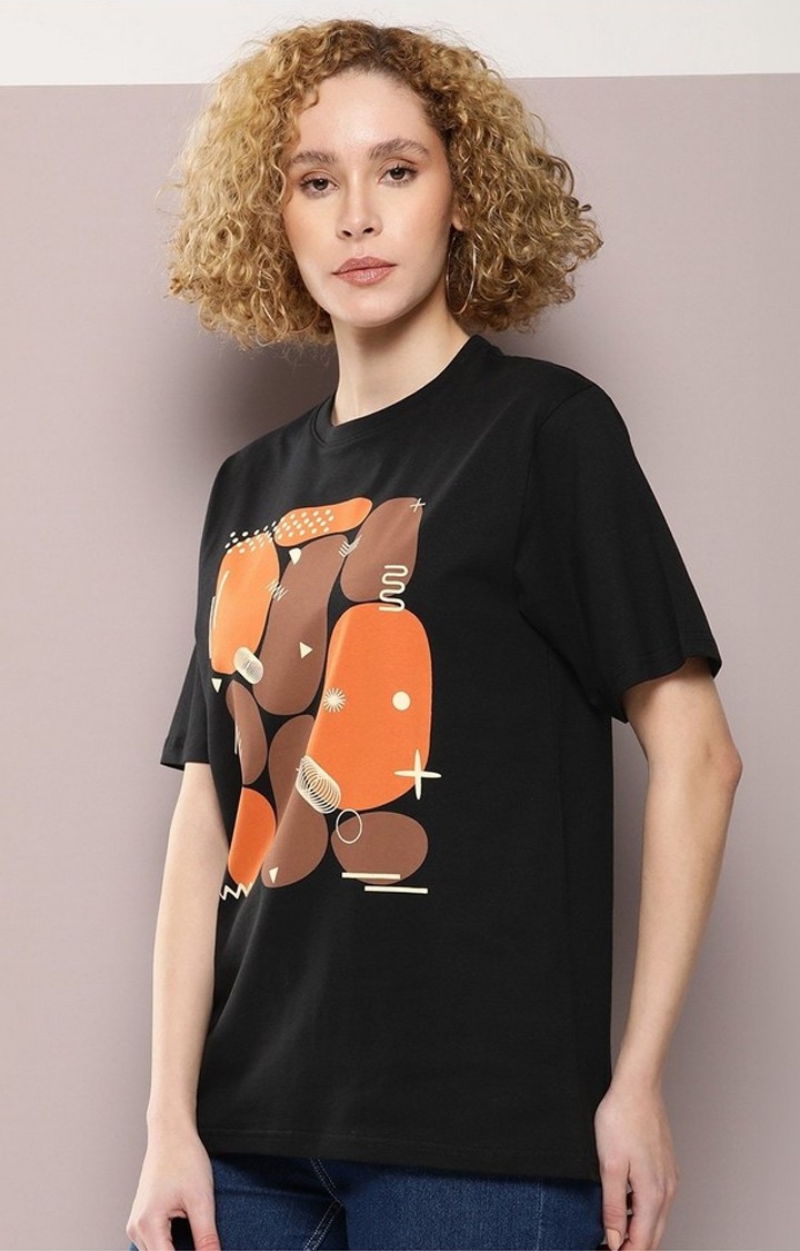 Dillinger | Women's Black Graphic Oversized T-Shirt