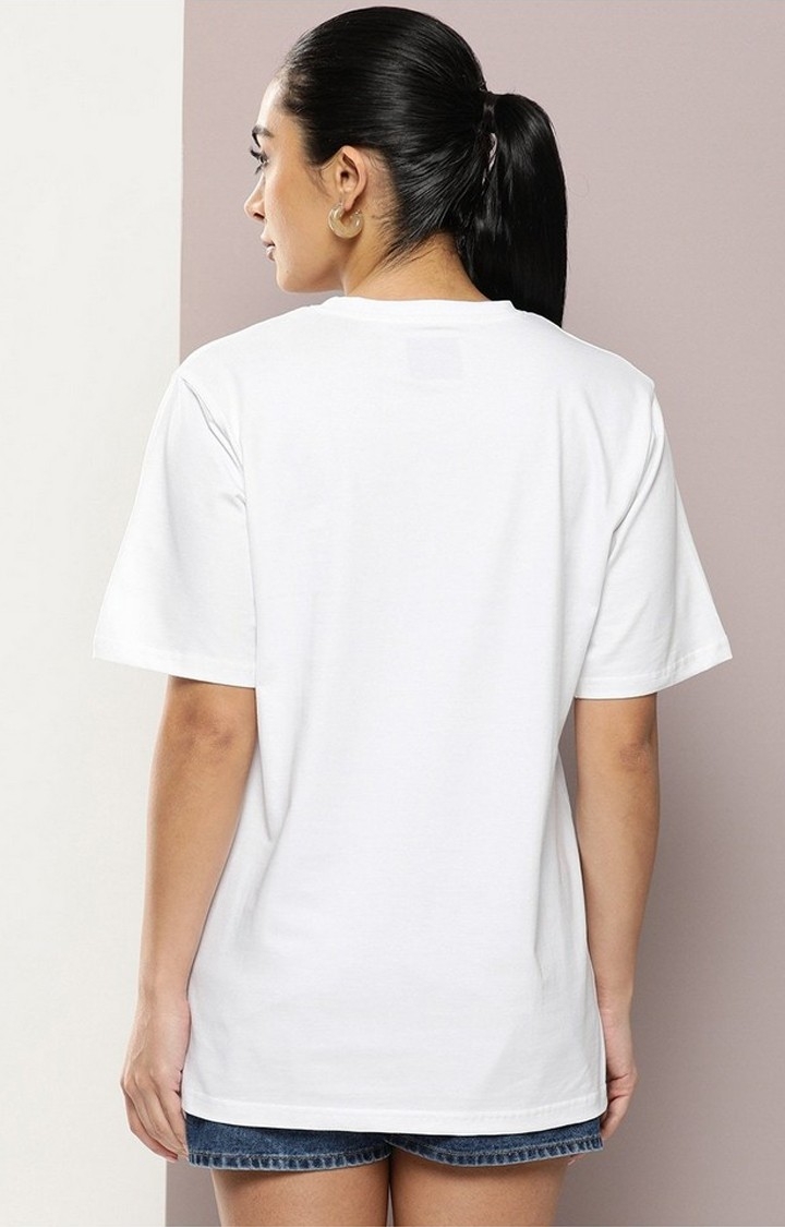 Women's White Graphic Oversized T-Shirt
