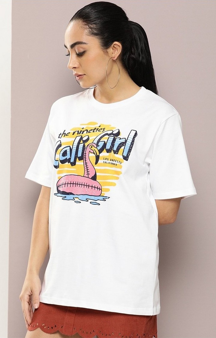 Dillinger | Women's White Graphic Oversized T-Shirt
