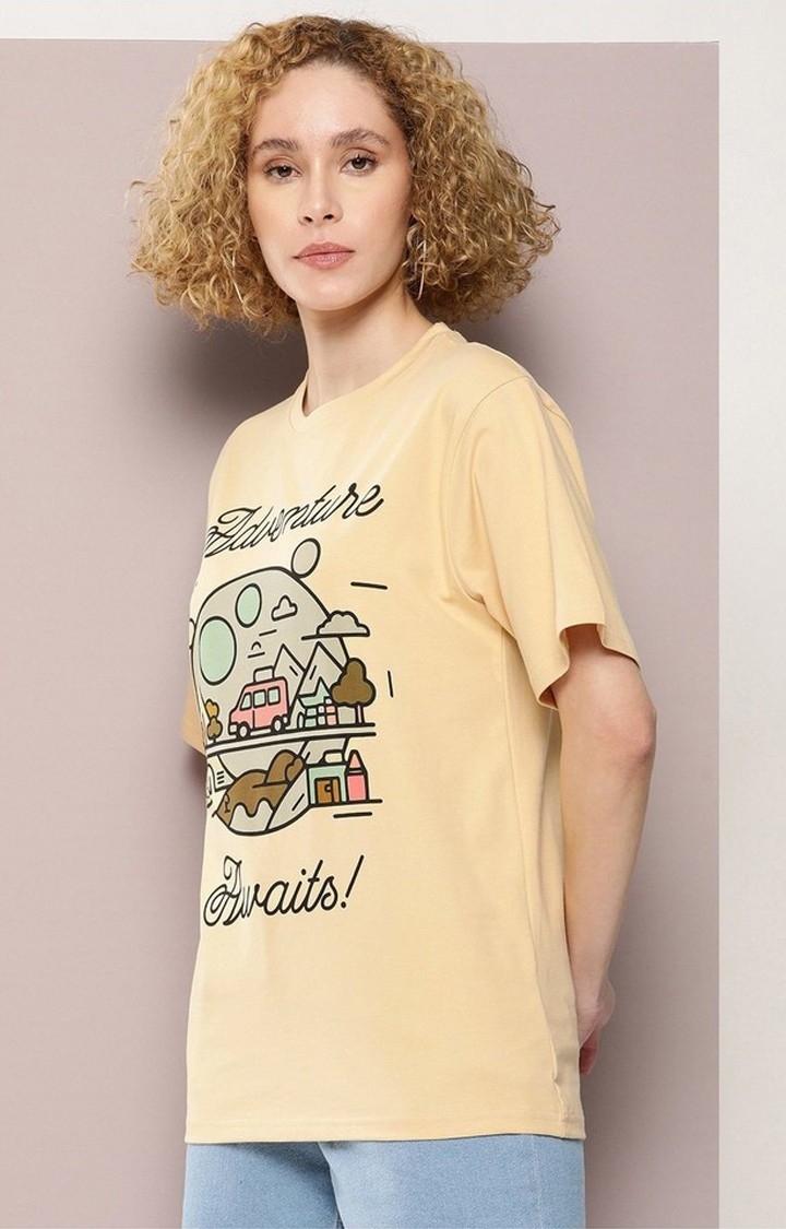Dillinger | Women's Beige Graphic Oversized T-Shirt