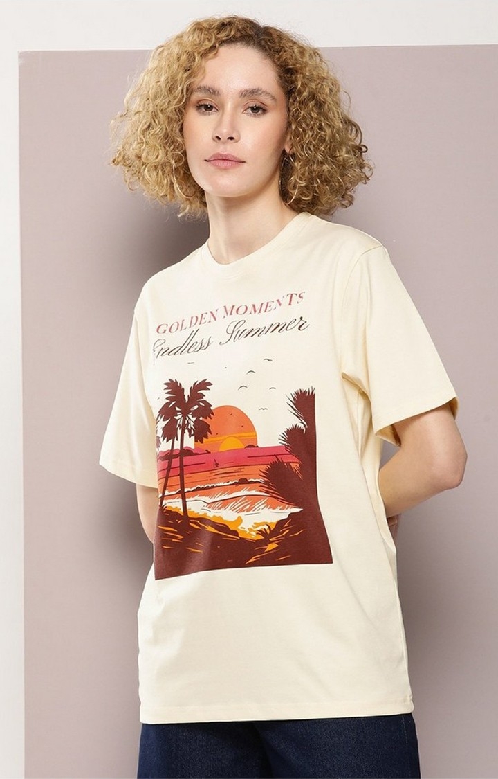 Dillinger | Women's Off White Graphic Oversized T-Shirt