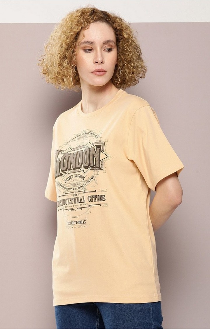 Dillinger | Women's Beige Graphic Oversized T-Shirt