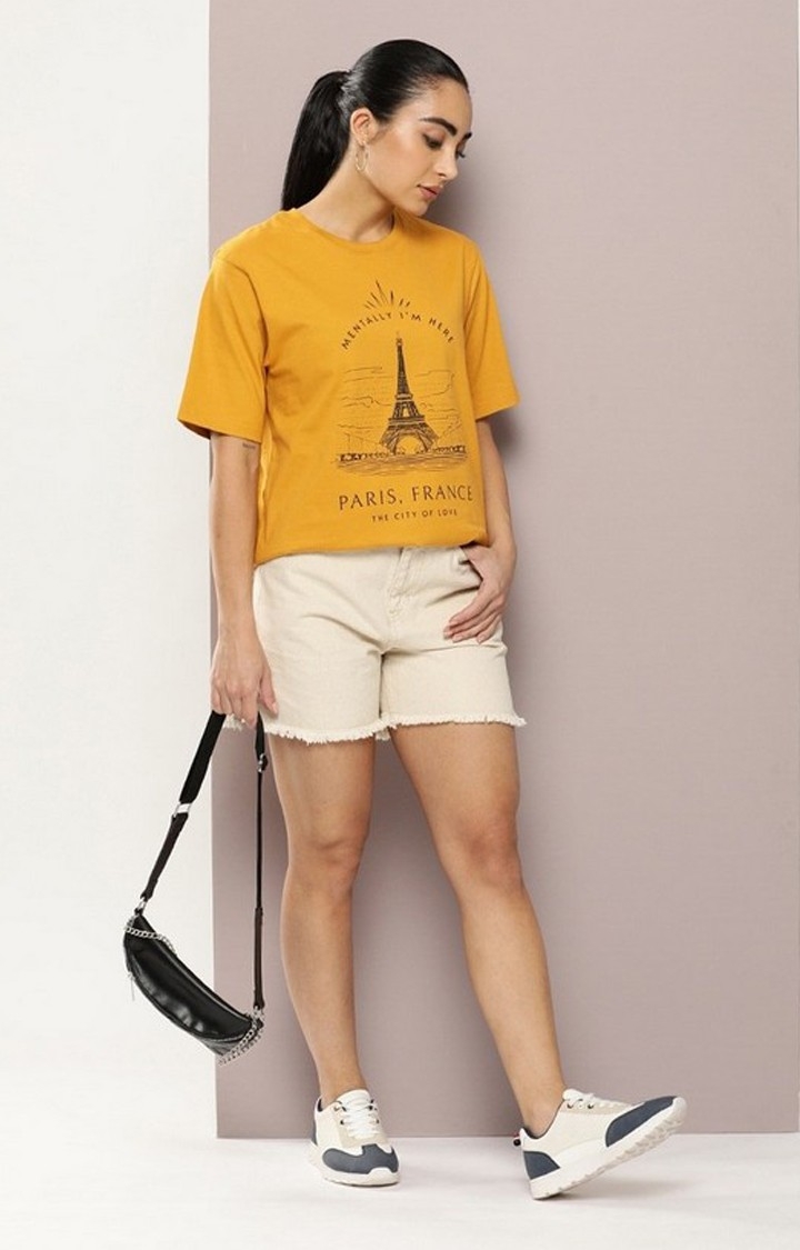 Women's Mustard Graphic Boxy T-Shirt