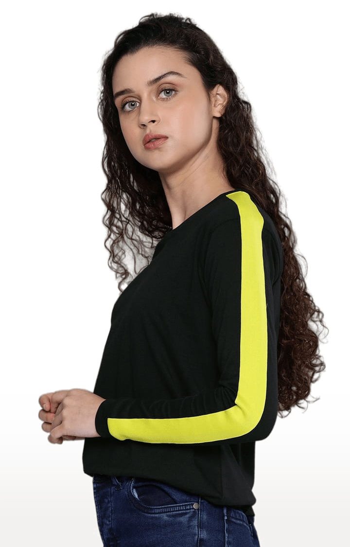 Women's Black Cotton Solid Regular T-Shirt