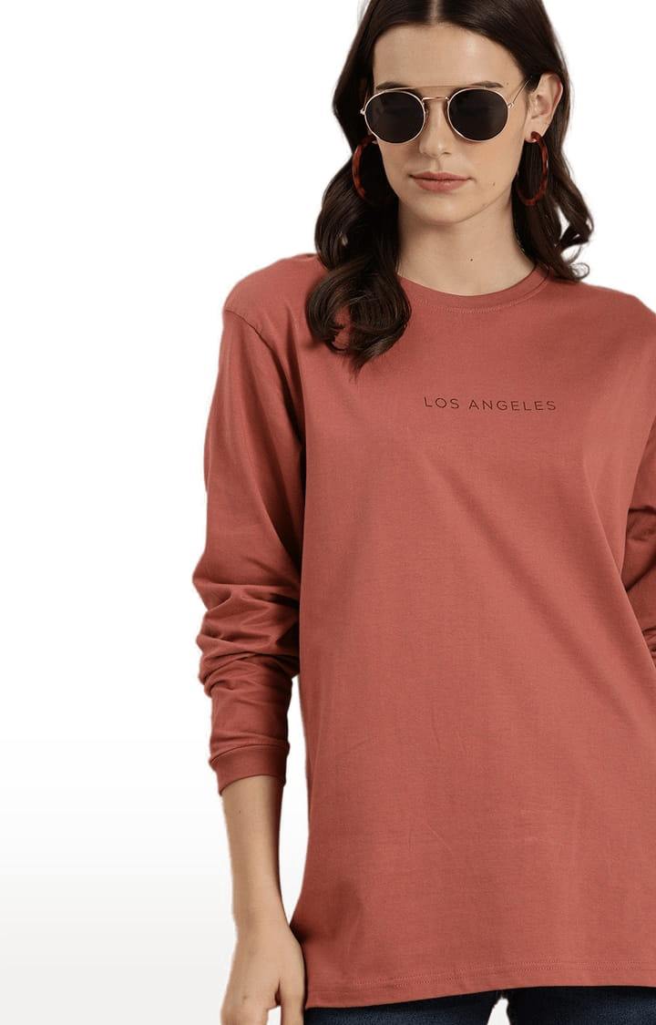Women's Orange Solid Oversized T-Shirts