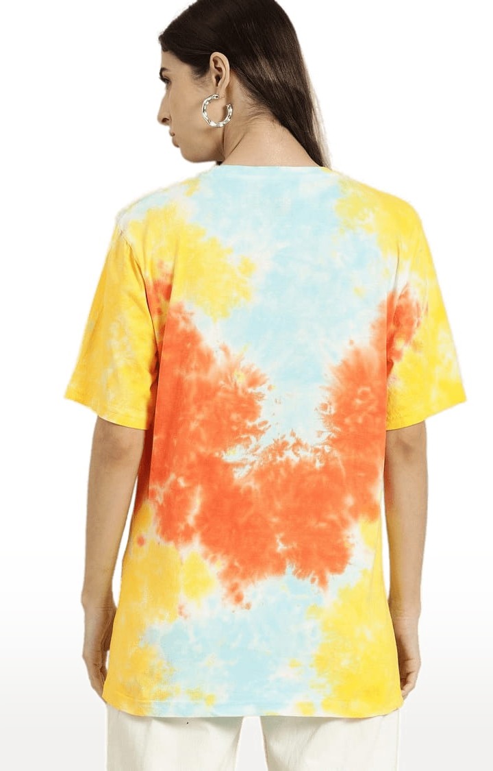 Women's Multicolour Cotton Tie Dye Printed Oversized T-Shirt