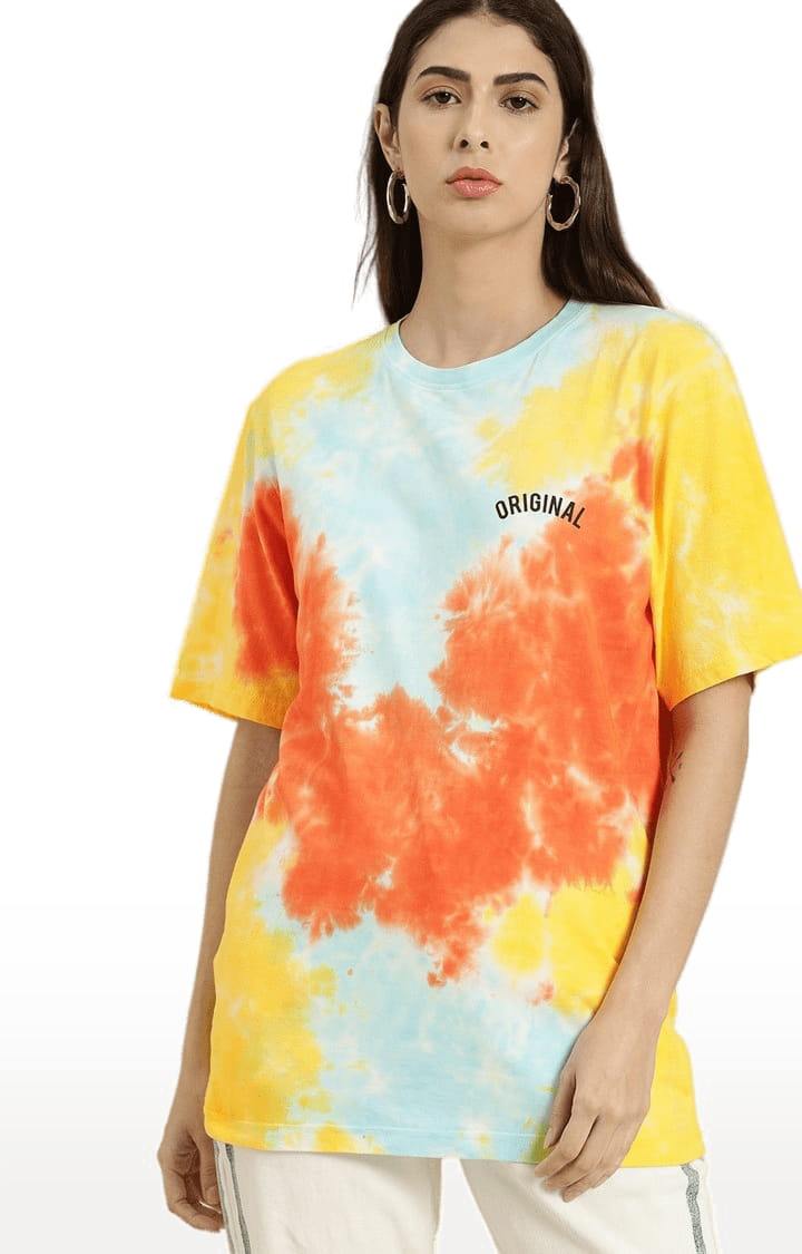 Women's Multicolour Cotton Tie Dye Printed Oversized T-Shirt