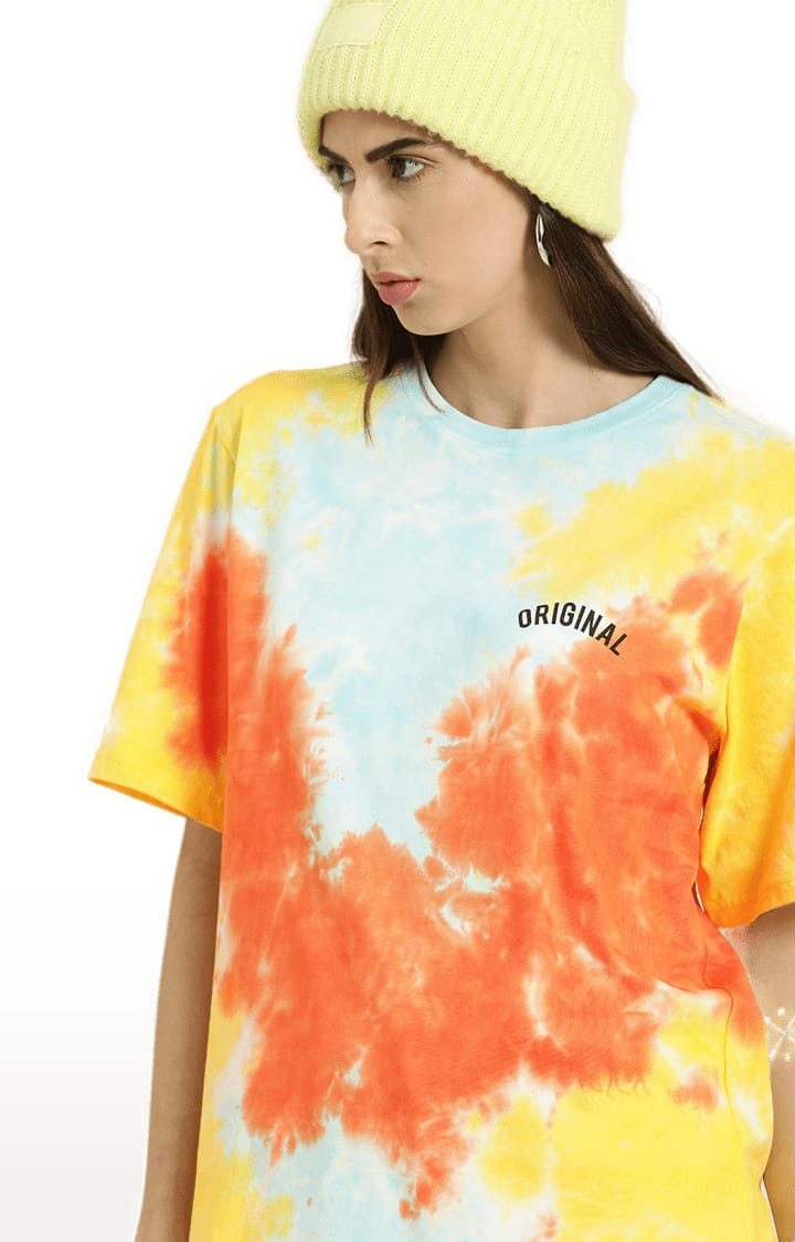 Dillinger | Women's Multicolour Cotton Tie Dye Printed Oversized T-Shirt 3