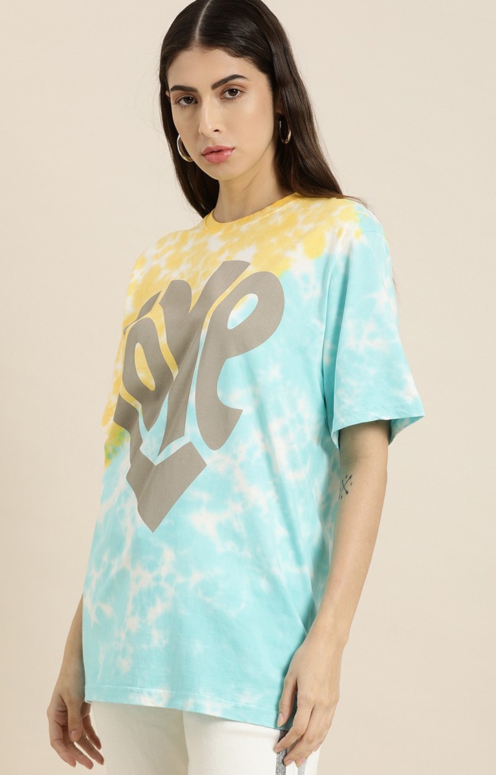 Women's Multicolour Cotton Tie Dye Printed Oversized T-Shirt