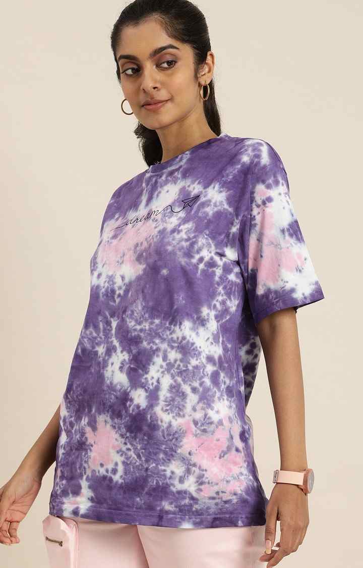 Women's Multicolour Cotton Tie Dye Printed Oversized T-Shirt