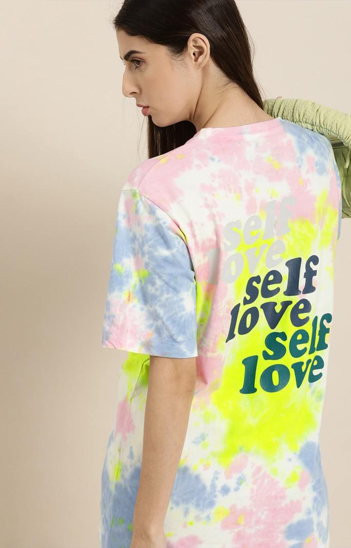 Women's Multicolour Cotton Tie Dye Printed Oversized T-Shirt