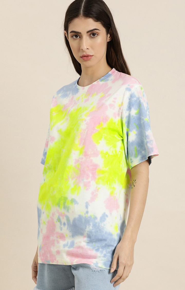 Women's Multicolour Cotton Tie Dye Printed Oversized T-Shirt