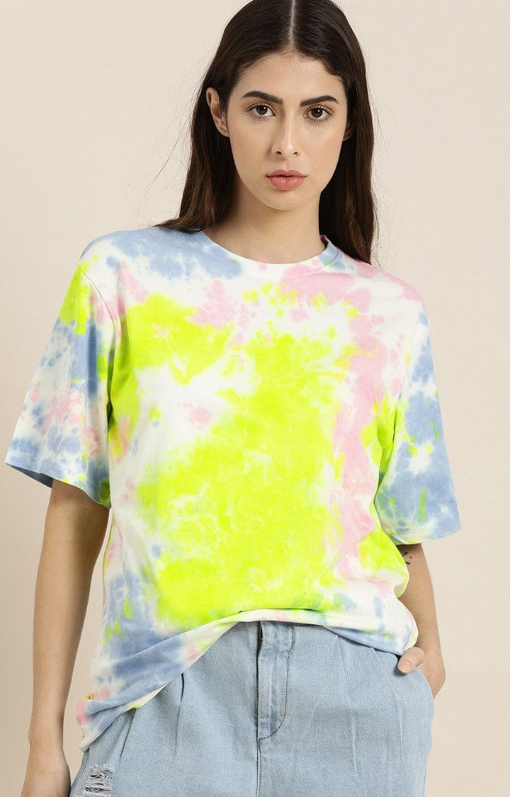 Women's Multicolour Cotton Tie Dye Printed Oversized T-Shirt