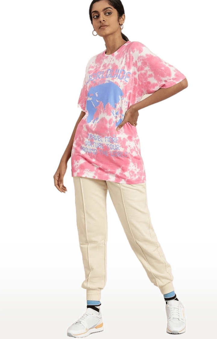 Dillinger | Women's Multicolour Cotton Tie Dye Printed Oversized T-Shirt 1
