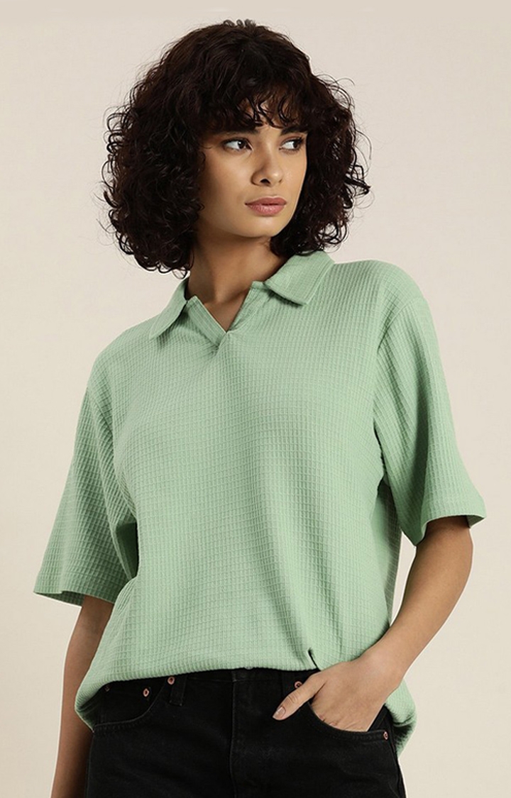 Dillinger | Women's Pista Green Solid Oversized T-Shirts
