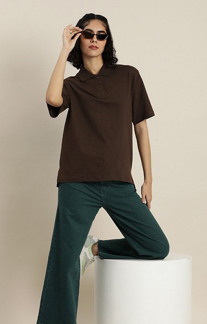 Women's Chocolate Brown  Solid Oversized T-Shirts