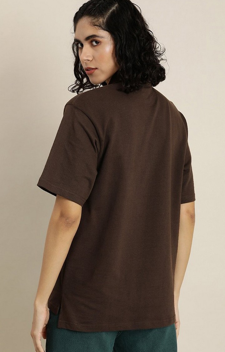 Women's Chocolate Brown  Solid Oversized T-Shirts