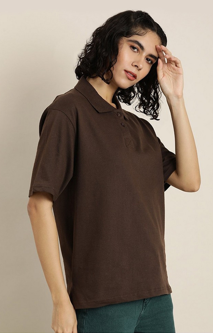 Women's Chocolate Brown  Solid Oversized T-Shirts