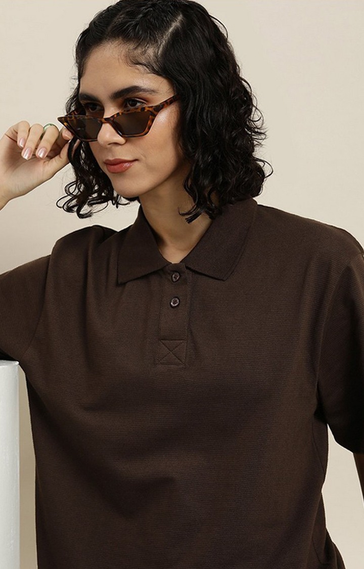 Women's Chocolate Brown  Solid Oversized T-Shirts