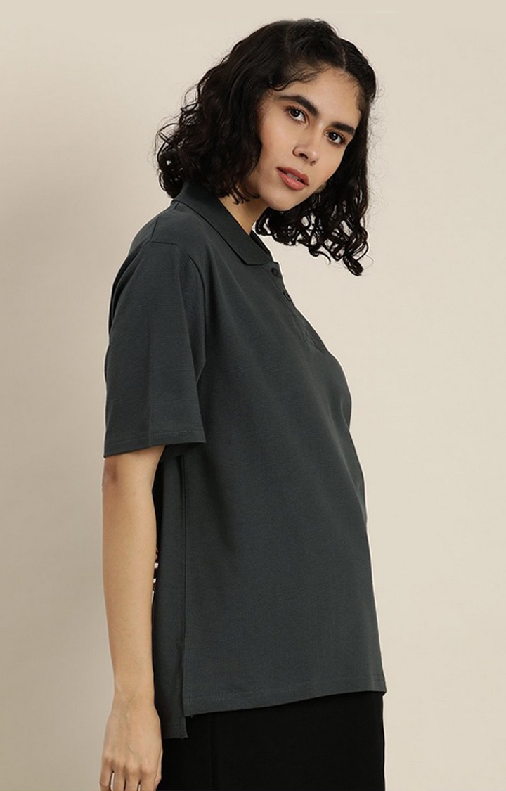 Dillinger | Women's Dark Grey Solid Oversized T-Shirts