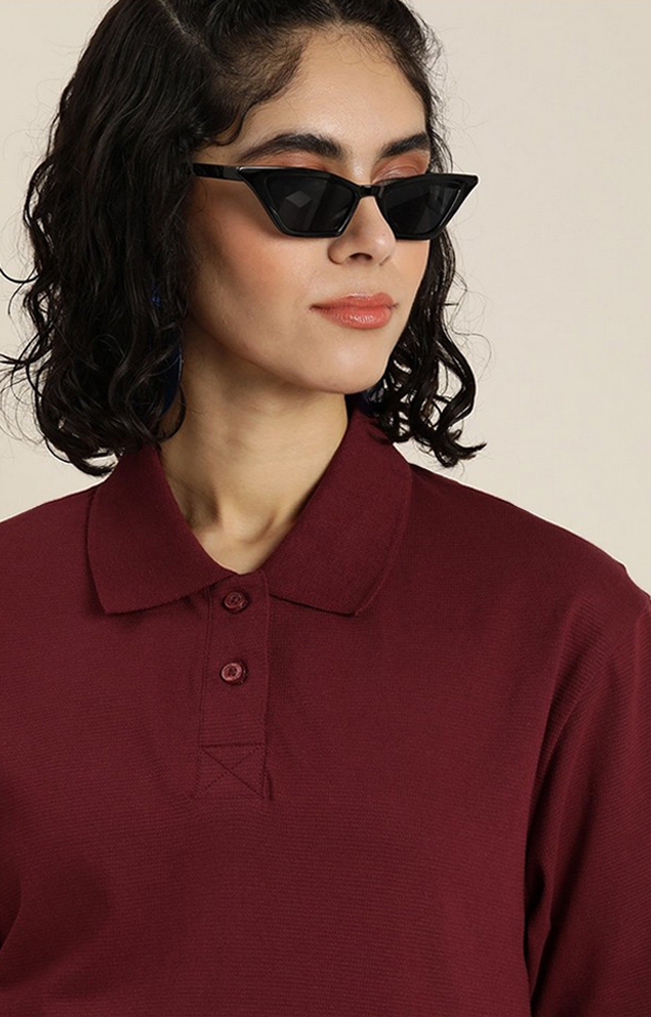 Women's Maroon Solid Oversized T-Shirts