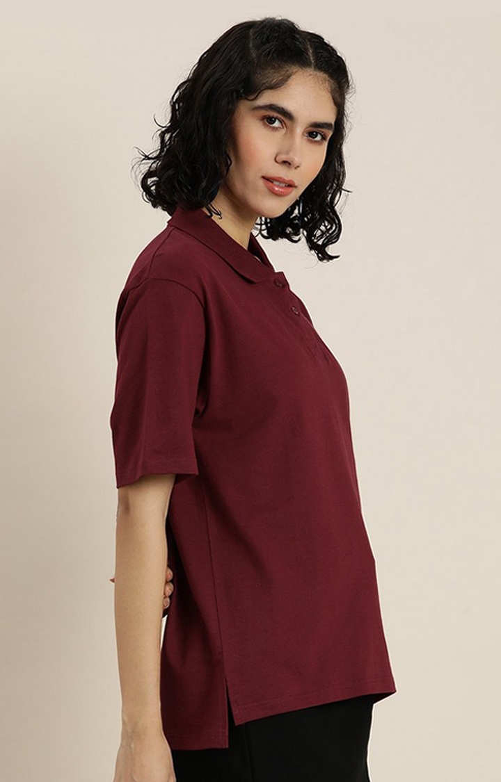 Dillinger | Women's Maroon Solid Oversized T-Shirts