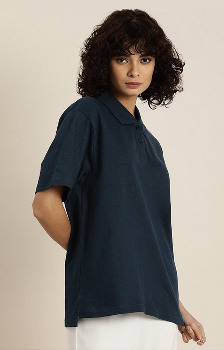 Women's Navy Solid Oversized T-Shirts