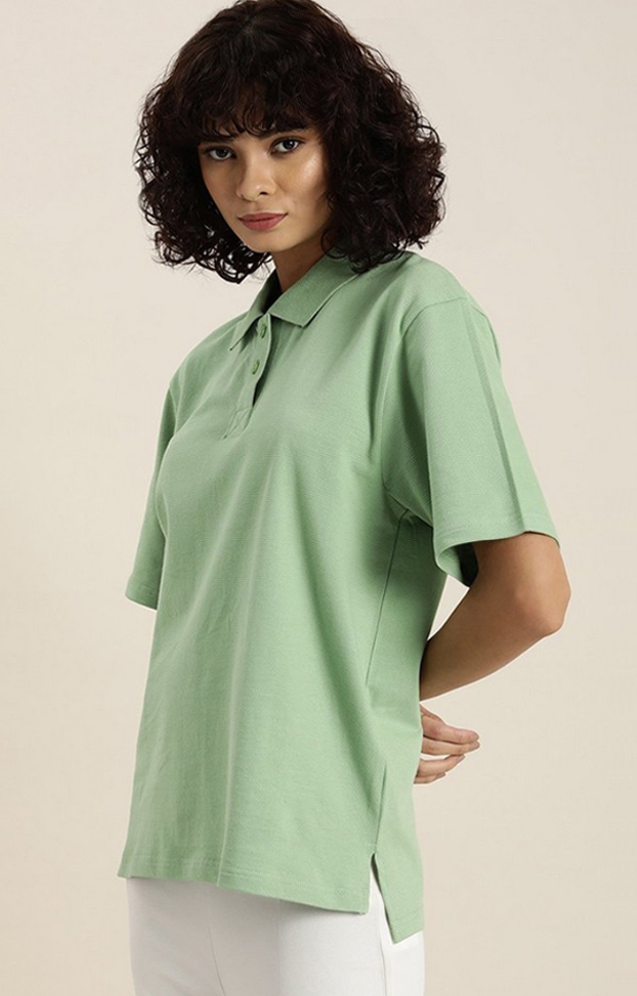 Dillinger | Women's Pista Green Solid Oversized T-Shirts