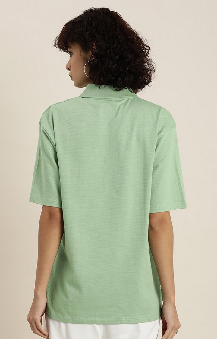 Women's Pista Green Solid Oversized T-Shirts