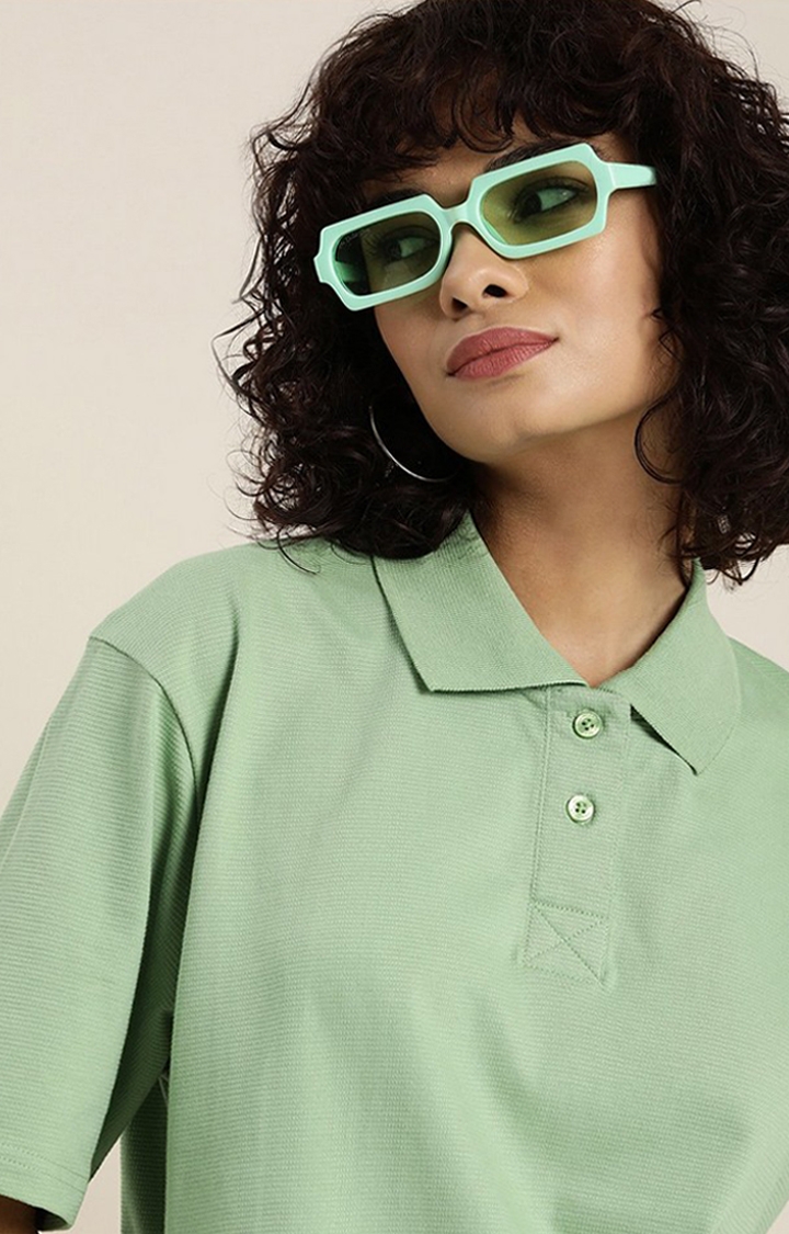Women's Pista Green Solid Oversized T-Shirts